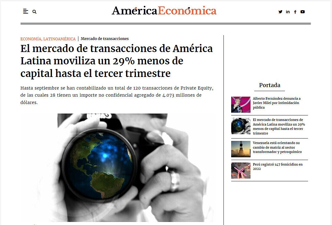 El mercado de transacciones de Amrica Latina moviliza un 29% menos de capital hasta el tercer trimestre